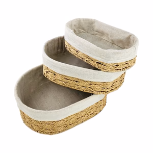 Oval Jute & Linen Towel Basket (Set of 3) - Image 4