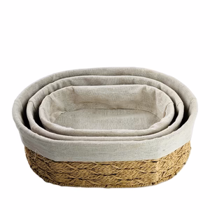 Oval Jute & Linen Towel Basket (Set of 3) - Image 3